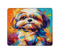 Tapis de souris coloré Shih Tzu motif animal orange bleu vif, parfait pour l'été, la maison, le bureau, l'utilisation d'ordinateur, antidérapant, lavable, 20,3 x 25,4 cm