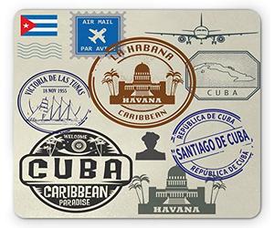 Tapis De Souris Conception De Tampons De Passeport pour Le Concept De Voyage De La Havane Représentant des Villes Et des Monuments Cubains Tapis De Souris D'Ordinateur, pour Jeux, 25x30cm