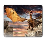 Tapis de souris confortable - Château Impressionnant imaginaire de dragon Art 23.5 x 19.6 cm (9,3 x 7,7 pouces) pour les ordinateurs et ordinateurs portables, de bureau, cadeaux, Base antidérapante - RM14091