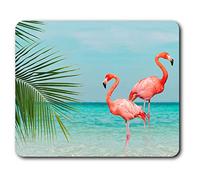 Tapis de Souris Confortable - Ocean Pink Flamingos Plage 23,5 x 19,6 cm (9,3 x 7,7 Pouces) pour Les Ordinateurs et Ordinateurs Portables, de Bureau, Cadeaux, Base antidérapante - RM2053