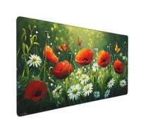 Tapis de Souris Coquelicot Marguerite 600x300 mm XXL Tapis Souris Gaming Grand, Mouse Pad Vert sous Main Bureau Imperméable et Base en Caoutchouc Antidérapant pour Gamer, Maison, Bureau -MP924