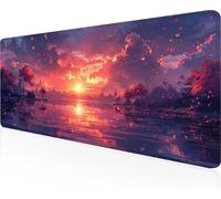 Tapis de Souris Coucher De Soleil, Jaune Tapis Souris XXL 80 x 40 cm Mouse Pad Gaming Accessoire, Lavable, Caoutchouc Antidérapante, Haute Précision et Vitesse, Surface Antidérapante PjY1894 B-R