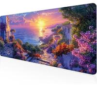 Tapis De Souris Coucher Soleil,Sous Main Bureau Océan Tapis De Souris XXL Gaming 1400x600x3mm Protege Bureau Base AntidéRapante,Durable ImperméAble Tissu Texturé Microtissu AméLiore PréCision Y1-281