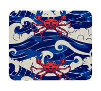 Tapis De Souris Crab Blue Wave Pattern Tapis Souris Glissement Facile Mouse Pad Résistant Aux Eclaboussures Mousepad pour Travail Gaming Ordinateur M