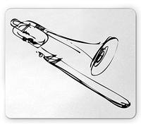 Tapis De Souris Croquis De Trombone Représentant Un Instrument De Musique en Laiton, Un Sacqueboute, Un Talent Et Une Performance Tapis Souris Lavable Tapis De Souris Antidérapant, 25x30cm