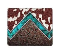 Tapis De Souris Cuir De Vache Rustique De Style Western Marron Bleu Sarcelle Cyan Mousepad De Bureau Anti-Dérapant Souris Tapis Tapis De Bureau pour Travail Pc Gaming 25X30Cm