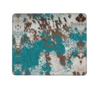 Tapis De Souris Cuir De Vachette Western Country Bleu Sarcelle Sous-Main Pour Clavier Et Souris Moderne Accessoires De Jeu Mac Et Pc Tapis De Bureau Pour Pc Gaming Clavier 25X30Cm
