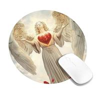 Tapis de Souris Cœur d'ange céleste, Motif Ailes éthérées, cœur Vibrant, Parfait pour la décoration saisonnière, Tapis en Caoutchouc antidérapant pour la Maison et Le Bureau, Rond 8 x 8 Pouces