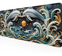 Tapis de Souris Dauphin, Noir Tapis Souris XXL 1200x600x3mm Mouse Pad Gaming Accessoire, Lavable, Caoutchouc Antidérapante, Haute Précision et Vitesse, Surface Antidérapante, pour Gamer PjY12708 8-G