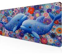 Tapis De Souris Dauphin,Sous Main Bureau Fleurs Tapis De Souris XXL Gaming 700x400x3mm Protege Bureau Avec Base AntidéRapante,Durable Et ImperméAble Tissu Texturé Microtissu AméLiore PréCision Y1-862