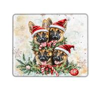Tapis de souris de bureau de berger allemand, imprimé chien festif avec chapeaux rouges, tapis de souris doux antidérapant pour la maison et le bureau, carré parfait 20,3 x 25,4 cm