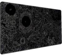 Tapis de souris de bureau XXL noir et blanc, contours topographiques minimalistes, tapis de souris étendu pour jeux vidéo avec bords cousus, tapis de souris pour ordinateur portable, clavier, tapis de