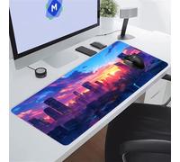 Tapis de Souris de Jeu 600x400x3 mm XXL Tapis de Souris Gaming Grand Tapis Bureau Antidérapant avec Bords Cousus pour Gamer, Ordinateur, PC Améliore précision et Vitesse (Les Villes Lever Soleil)