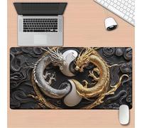 Tapis de Souris de Jeu 700x400x3mm,sous Main Bureau avec Base en Caoutchouc Antidérapant,Grand Tapis de Souris XXL pour PC et Ordinateur Portable,Dragon d'or argenté