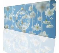 Tapis de Souris de Jeu, 900x400x3 mm XXL Tapis Souris Gaming Grand, Antidérapant Étanche, Extended Long Clavier Mouse Pad, Accessoire Bureau, pour Gamer, Ordinateur, PC Blanc Fleur LMDT108