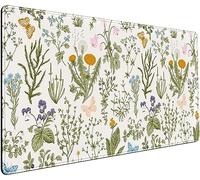 Tapis de souris de jeu à fleurs mignonnes séchées pressées Beige neutre Vert sauge XXL Grand tapis de souris de jeu étendu 80 x 40 cm, clavier d'ordinateur portable et tapis de souris pour femme,