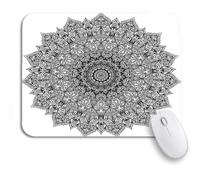 Tapis De Souris De Jeu Abstraction Mandala Rond Noir Sur Blanc Arabesque Géométrie Zen Tapis De Souris Antidérapant Avec Bord Cousu Tapis De Souris D'Ordinateur, Pour Jeux, 25 x 30cm