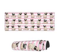 Tapis De Souris De Jeu Adorables Chiens Carlins À Rayures Roses Personnalisé Doux Tapis De Souris Carré, Pour Jeux, Ordinateur Portable, Maison, 80x30cm