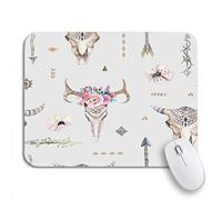 Tapis De Souris De Jeu Aquarelle Boho Tipi Flèches Plumes Crâne De Vache Tribal Indigène Tapis De Souris Antidérapant Résistant À Usure Tapis De Souris Carré, pour Jeux, Maison, 25 x 30cm
