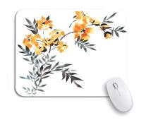 Tapis De Souris De Jeu Aquarelle Et Encre De Bouquet De Fleurs Et Feuilles Jaunes Sumi Tapis De Souris Antidérapant Glissement Facile Tapis De Souris D'Ordinateur, pour Ordinateur, 25 x 30cm