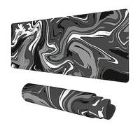 Tapis de souris de jeu avec base antidérapante et bords cousus, motif vagues liquides, noir, blanc, 80 x 30 cm, long tapis de souris pour clavier d'ordinateur pour la maison, le bureau, le travail