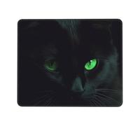 Tapis de souris de jeu avec base en caoutchouc antidérapant, motif chat noir, yeux verts, tapis de souris carré imperméable lavable pour ordinateur portable, pour la maison, le bureau, le travail,