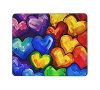 Tapis de souris de jeu avec base en caoutchouc antidérapant pour ordinateur portable avec bords cousus pour joueur, bureau, maison - Motif cœurs colorés arc-en-ciel - 26 x 21 cm