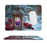 Tapis de Souris de Jeu avec Bougies d'hiver 24 x 20 cm, Rectangle Tapis de Clavier Antidérapant avec Bords Cousus pour la Maison et Le Bureau, Lavable en Machine, Déco Bureau, Gifts for Men n-145