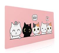 Tapis de souris de jeu avec chat mignon, XXL, chaton kawaii, grand sous-main étendu, base en caoutchouc antidérapant, bord cousu, long tapis de souris pour PC, ordinateur, ordinateur portable