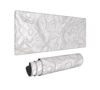 Tapis de souris de jeu avec contour topographique abstrait blanc, topographie, géographique, chemin, 80 x 30 cm, clavier étendu, base en caoutchouc antidérapant avec bords cousus pour la maison et le