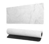 Tapis de souris de jeu avec contour topographique blanc, 80 x 30 cm, grandes lignes de carte géographique, tapis de souris étendu, base en caoutchouc antidérapant, imperméable, avec bords cousus pour
