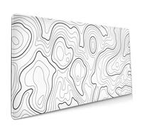 Tapis de souris de jeu avec contour topographique blanc, 80 x 40 cm, taille XXL, lignes de carte géographique, grand tapis de clavier antidérapant avec bords cousus pour la maison et le bureau