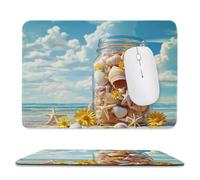 Tapis de Souris de Jeu avec Coquillages de plage 30 x 25 cm, Rectangle Tapis de Clavier Antidérapant avec Bords Cousus pour la Maison et Le Bureau, Lavable en Machine, Déco Bureau, Gifts for Men n-262