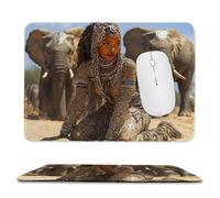 Tapis de Souris de Jeu avec Femme éléphant 24 x 20 cm, Rectangle Tapis de Clavier Antidérapant avec Bords Cousus pour la Maison et Le Bureau, Lavable en Machine, Déco Bureau, Gifts for Men n-128