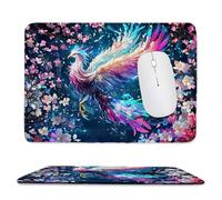 Tapis de Souris de Jeu avec Fleurs Phoenix 30 x 25 cm, Rectangle Tapis de Clavier Antidérapant avec Bords Cousus pour la Maison et Le Bureau, Lavable en Machine, Déco Bureau, Gifts for Men n-357