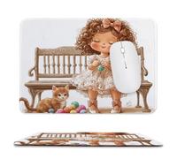 Tapis de Souris de Jeu avec Jolie fille 24 x 20 cm, Rectangle Tapis de Clavier Antidérapant avec Bords Cousus pour la Maison et Le Bureau, Lavable en Machine, Déco Bureau, Gifts for Men n-463