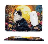 Tapis de Souris de Jeu avec La lune du chat 24 x 20 cm, Rectangle Tapis de Clavier Antidérapant avec Bords Cousus pour la Maison et Le Bureau, Lavable en Machine, Déco Bureau, Gifts for Men n-555