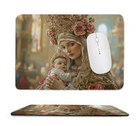 Tapis de Souris de Jeu avec La Vierge de l'enfant 30 x 25 cm, Rectangle Tapis de Clavier Antidérapant avec Bords Cousus pour la Maison et Le Bureau, Lavable en Machine, Déco Bureau, Gifts for Men n247