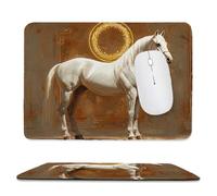 Tapis de Souris de Jeu avec Le cheval blanc 24 x 20 cm, Rectangle Tapis de Clavier Antidérapant avec Bords Cousus pour la Maison et Le Bureau, Lavable en Machine, Déco Bureau, Gifts for Men n-35