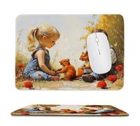 Tapis de Souris de Jeu avec L'enfant écureuil 30 x 25 cm, Rectangle Tapis de Clavier Antidérapant avec Bords Cousus pour la Maison et Le Bureau, Lavable en Machine, Déco Bureau, Gifts for Men n-796