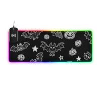 Tapis de souris de jeu avec motif chauve-souris et monstre noir avec fil lumineux - 89,9 x 40 cm