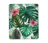 Tapis de souris de jeu avec motif feuilles tropicales - Imperméable et antidérapant - Base en caoutchouc lisse avec bords cousus - Pour décoration de maison, bureau, accessoires de bureau - 17,8 x
