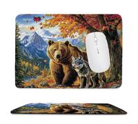 Tapis de Souris de Jeu avec Ours brun loup 24 x 20 cm, Rectangle Tapis de Clavier Antidérapant avec Bords Cousus pour la Maison et Le Bureau, Lavable en Machine, Déco Bureau, Gifts for Men n-998
