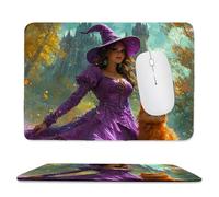 Tapis de Souris de Jeu avec Sorcière orange chat 34 x 28 cm, Rectangle Tapis de Clavier Antidérapant avec Bords Cousus pour la Maison et Le Bureau, Lavable en Machine, Déco Bureau, Gifts for Men n-669