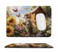 Tapis de Souris de Jeu avec Tournesol pour chat 30 x 25 cm, Rectangle Tapis de Clavier Antidérapant avec Bords Cousus pour la Maison et Le Bureau, Lavable en Machine, Déco Bureau, Gifts for Men n-547