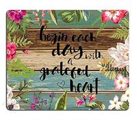Tapis de souris de jeu, Begin Each Day with A Grateful Heart signes en bois avec dictons, design antidérapant en caoutchouc