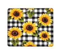 Tapis de souris de jeu Buffalo à carreaux et tournesol avec bords cousus Base en caoutchouc antidérapant pour ordinateur portable 22 x 18 cm
