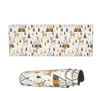 Tapis De Souris De Jeu Cerf Et Tipi Ethnique Lavable Résistant À Usure Tapis De Souris Antidérapant, pour Jeux, Ordinateur, Maison, 80x30cm