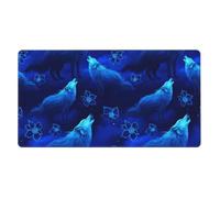 Tapis de souris de jeu compatible avec Blue Universe Galaxy Magic Wolf Space, grand tapis de clavier extensible avec base antidérapante et bord cousu pour le travail de bureau, 16 x 29,5 pouces
