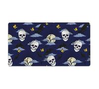 Tapis de souris de jeu compatible avec Halloween Full Moon Raven Goth Skulls, grand tapis de souris extensible pour ordinateur de bureau, tapis de souris de bureau complet avec base en caoutchouc anti